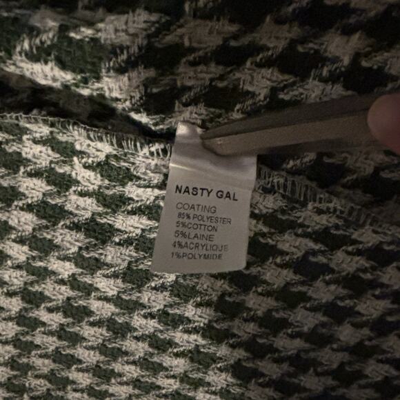 NASTY GAL Houndstooth Green Pattern Fringed Shirt Jacket Women's Size Large - Picture 7 of 8